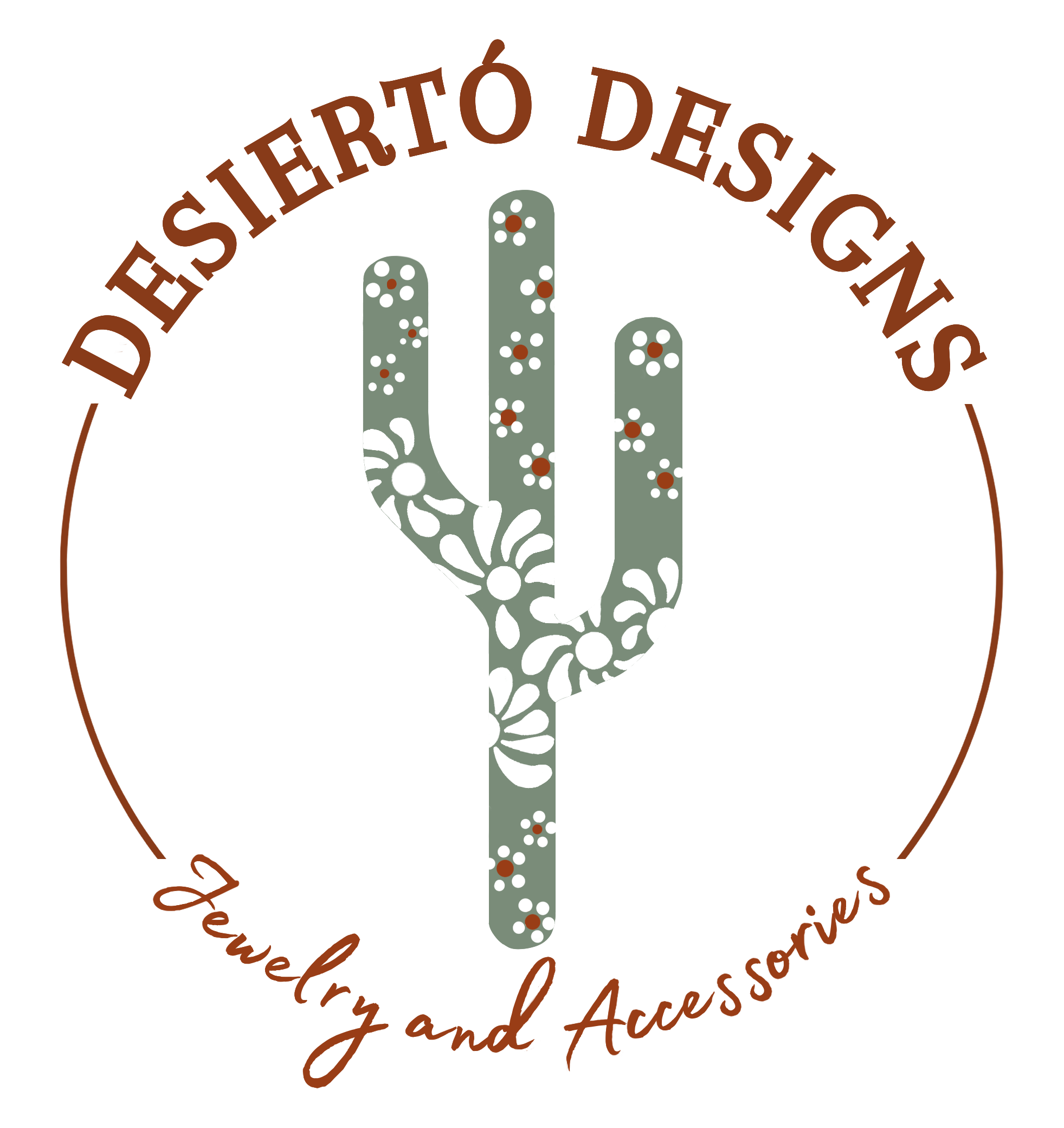 Logo of Desiertó Designs: Jewelry and Accessories with a cactus design on a transparent background